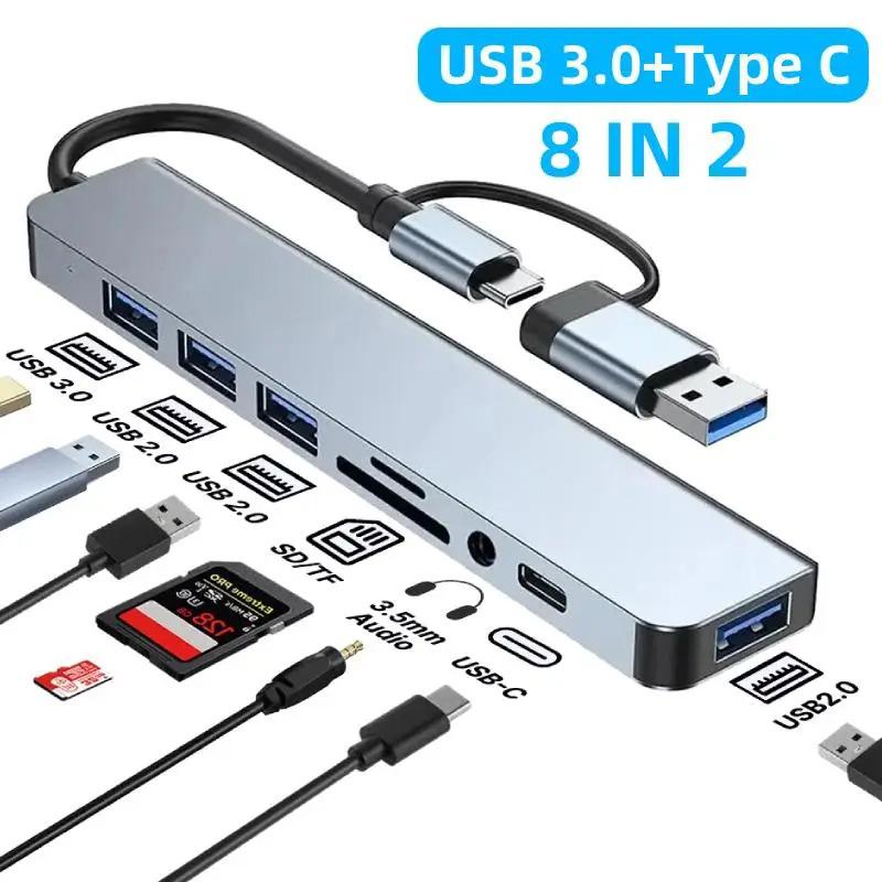 8 In 2 USB C HUB USB 3.0 Type C Docking Ststion 5Gbps High Speed Transmission USB Splitter Type C To USB OTG Adapter