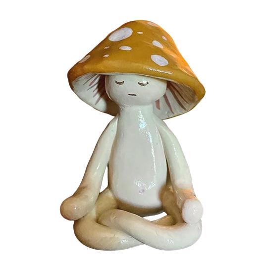 Yousheng Meditation Mushroom Man Figurine Sitting Cartoon Mushroom Pen Holder Resin Statue Sculpture Home Office Desktop Decoration Ornament