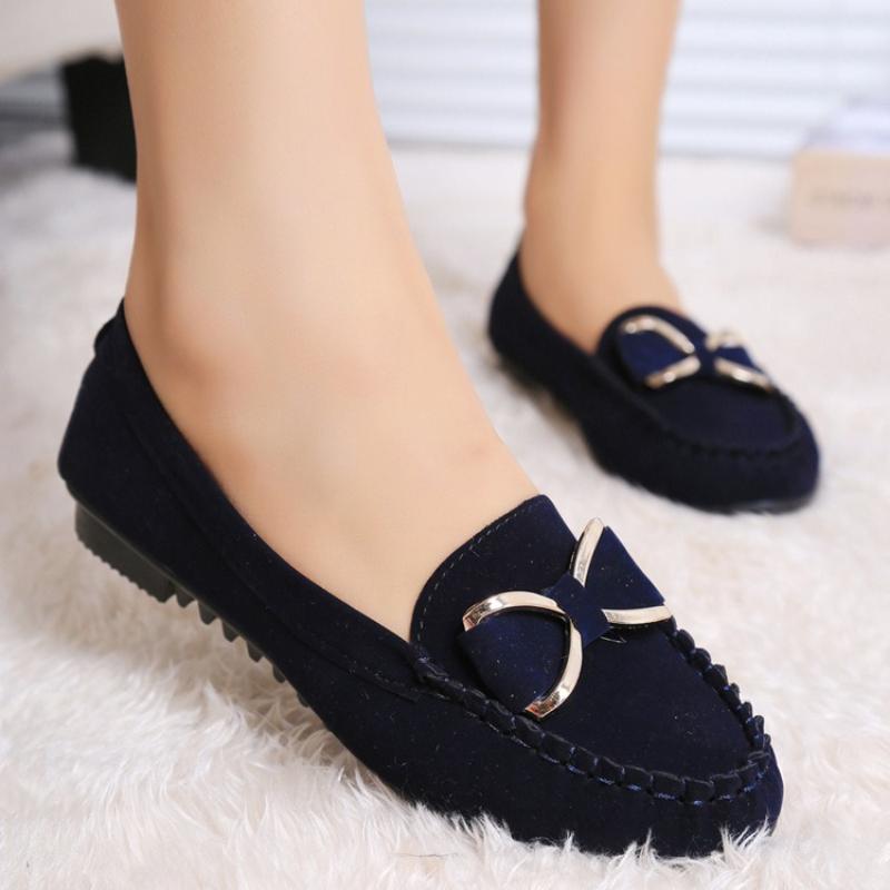 Hot Sale Women's Flat Shoes Summer Shallow Loafers Suede Womens Work Shoes Butterfly Knot Women Shoes Soft Sole Zapatos De Mujer