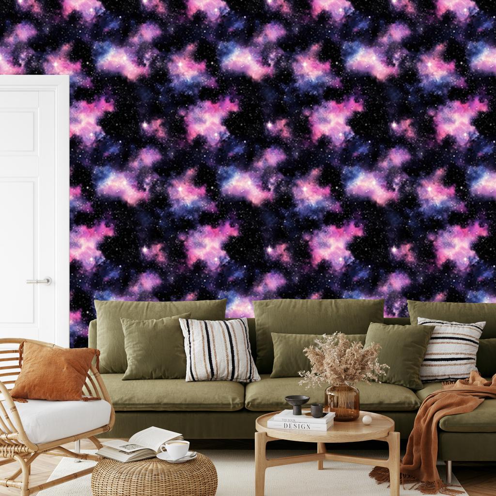 Watercolor Galaxy Wallpaper Black, Indigo and Violet 50x1000
