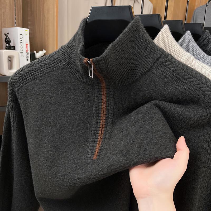 Hengyuanxiang Men's Half-Zip Mock Neck Knit Sweater