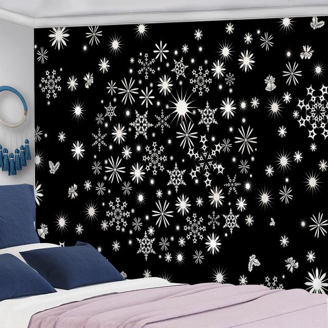 Tapisserie murale à suspendre avec paysage de neige et sapin de Noël, flocon de neige, maison, cadeau de vacances, décoration d'intérieur psychédélique rétro bohème