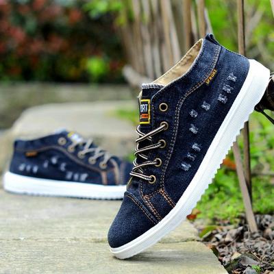 Britischer Stil Herren Freizeitschuhe Denim Canvas Sneakers High Top Schwarz Mann Stiefeletten Flaches Schuhwerk Chaussure Homme 2024