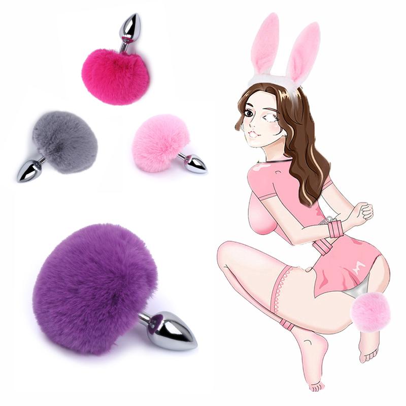 Anal Plug Rabbit Tail Role Play Stainless Steel Prostate Smooth Touch Metal Bunny Tail Sex Toys for Women Men Gay