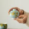 Hand-Painted Rose Gaiwan: Oil Painting Style Ceramic Tea Set for Women, High-Value Underglaze Color Gongfu Tea Brewing Bowl.