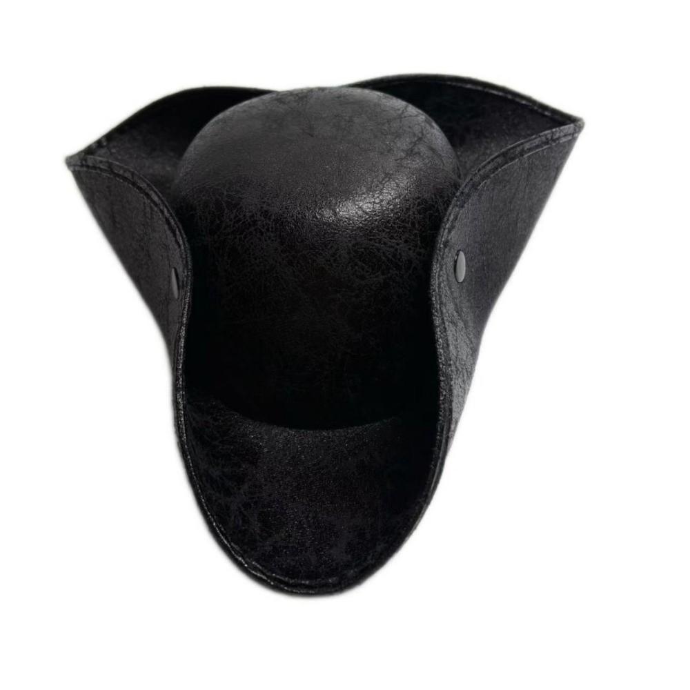 Faux Leather Cosplay Pirate Hat Solid Color Stage Performance Adult Tricorn Hat Dress Up Decoration Western Cowboy Hat