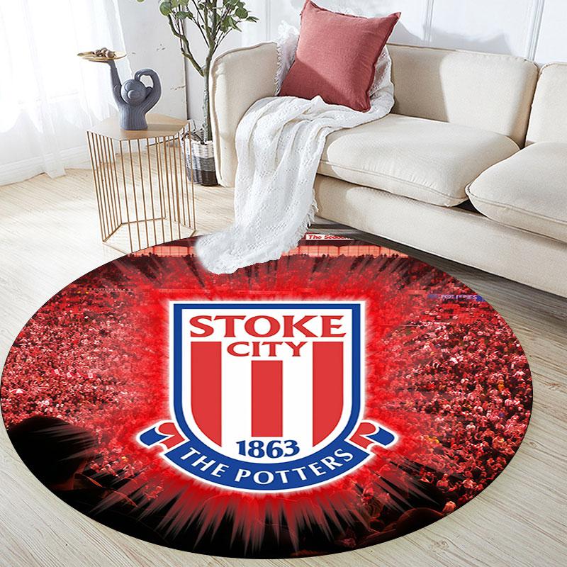 Stoke City FC Printed Round Rug, Non Slip Washable Circular Carpet For Living Room Bedroom Playroom, Sports Fan Decor, Holiday Birthday Gift