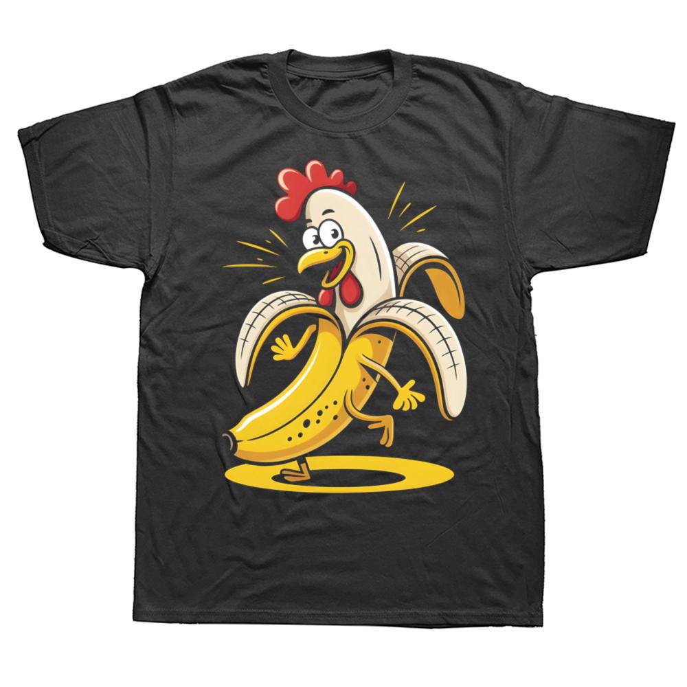 Lustige Hühner-Bananen-Grafik-T-Shirts für Herren und Damen, Mode, Lässiges T-Shirt, 100% Baumwolle, Locker, Übergroßes T-Shirt, Sommer