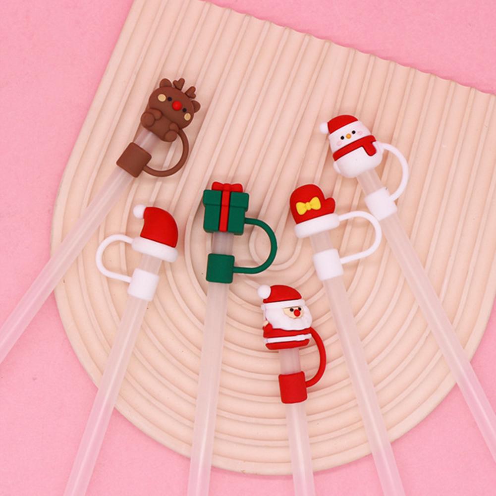 PVC Christmas Straw Covers 10mm Xmas Cartoon Straw Tips Reusable Christmas Straw Caps for Stanley 30/40oz Tumbler Accessories