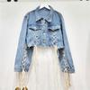 Thai Trendy Autumn New Street Hollow-out Lace-up Tassel Design Niche Denim Long-sleeve Jacket for Women