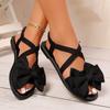 Women's Sandals 2025 Summer Sweet Wind Bow Soft Sole Outside Wear Casual Cross Strap Flat Heel Beach Sandals