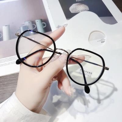 Anti-Blue Glasses Frame Female Polygon Retro Metal Flat Glasses Glasses Frame Male