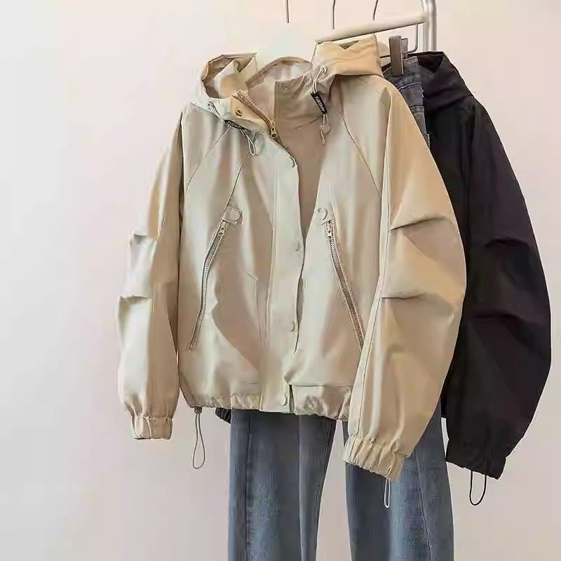 Loose Windbreaker Jacket for Middle Aged Women Fashionable Spring Autumn Hooded Casual Coat