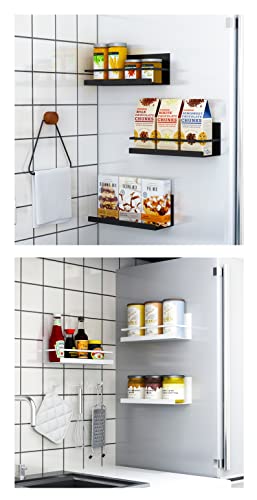 Magnetic Kitchen Rack, Bathroom Rack, Spice Rack, Shelf, Refrigerator Rack, Washing Machine Storage, Set of 2 with Hooks, White