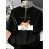 Ladies' Summer Round Neck Short Sleeved T-shirt with "Sleeping Cat" English Letter Print, Fashionable Street Style Casual Top