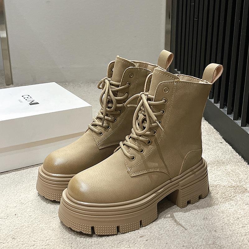 Thick heel retro mid boots cowboy knight boots women's shoes 2025 new autumn and winter pile boots small short boots Martin boots
