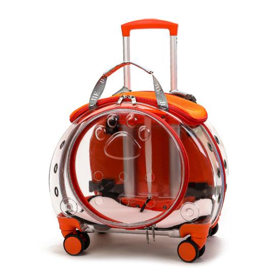

Pet Trolley Case Clear Ventilation Holes Silent Wheels Convenient Portable Cats Dogs Backpack for Travel оранжевый
