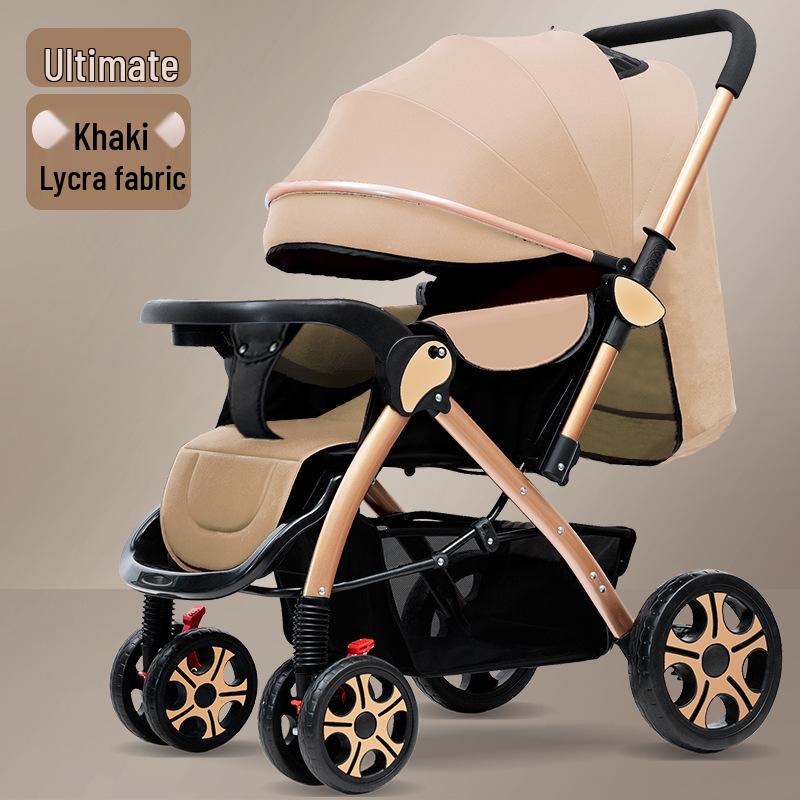 Reversible Foldable Baby Stroller with Shock-Absorbing Wheels and Large Sleep Basket