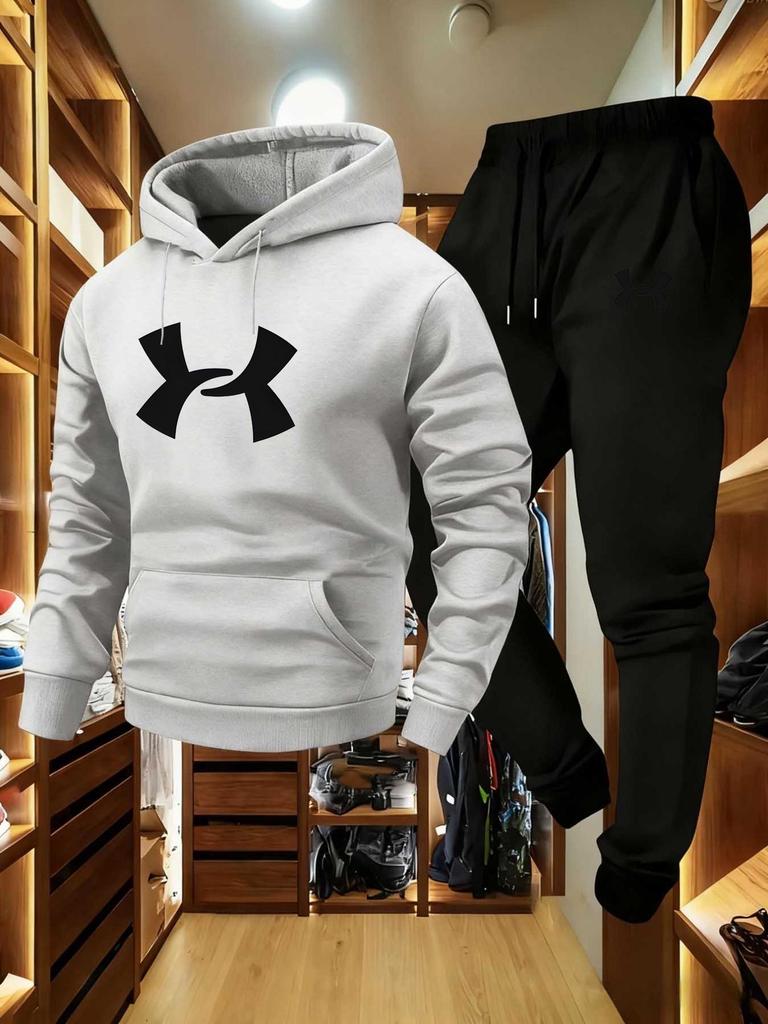 2025 Trendy Men's Warm Hooded Sweatshirt Set for Autumn/Winter