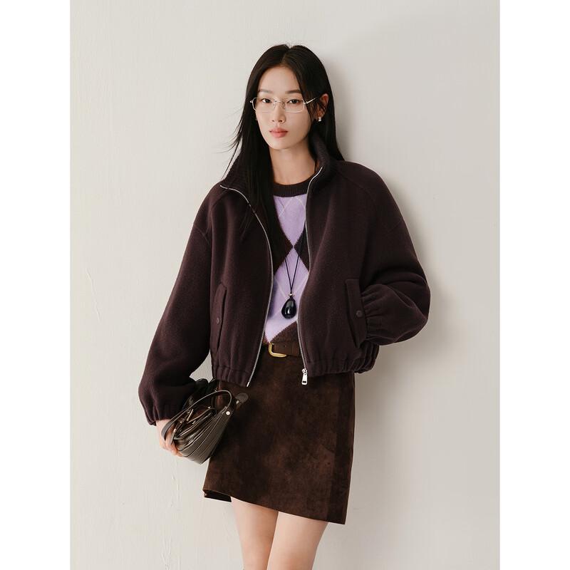 JIUZI ANACO Relaxed Knit Lapel Short Wool Blend Jacket