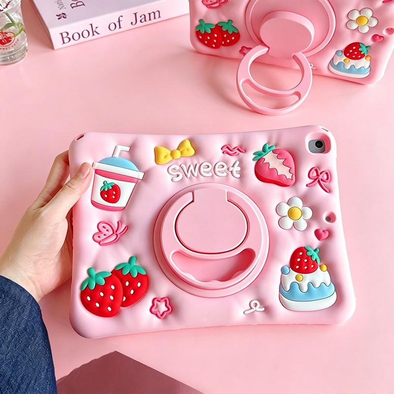 Soft Silicone IPad Case Air 3 4 5 6 Pro 11 9.7 10.2 Inch With 360 Rotating Stand Cartoon Cute Design