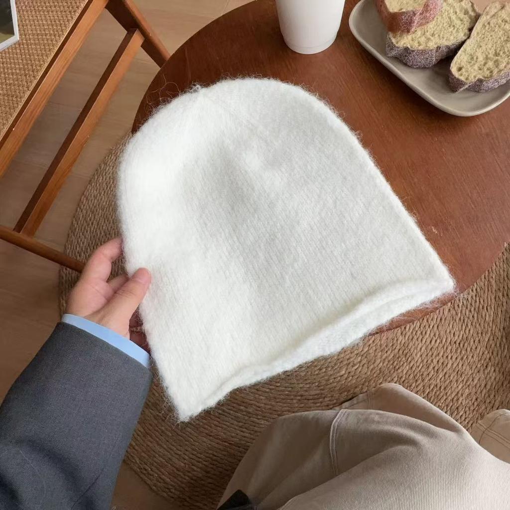 Contains Wool Blended Knitted Hat for Women in Winter Japanese Versatile Woolen Hat Big Head Circumference Pile Hat Small Cold Hat Showing Face