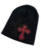 SK8ER ROCK Double Cross Patchwork Beanie ((Black))
