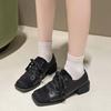 Spring and Autumn 2025 New Niche Mid-heel Retro Small Leather Shoes for Korean Style Lace-up Square Toe Fashion Women's Shoes
