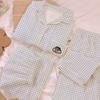 Simple Plaid Japanese Crayon Xiaoxin Fengyun Cotton Pajamas Women'S Summer Casual Loungewear Three-Piece Set