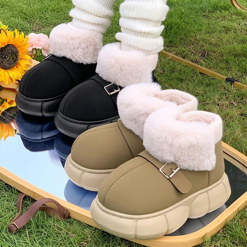 Fashion Versatile Snow Boots Women's Winter Wear Non-slip Thick-soled Plush Warm Indoor Plush Bag and Cotton Slippers