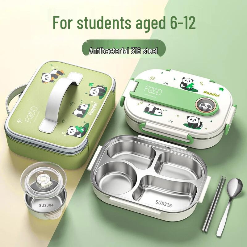 Bento Lunch Box Isolato per Bambini in Acciaio Inossidabile 316 con 4 Scomparti, Ciotola per Zuppa & Posate