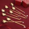HANYANG Tableware Stainless Steel Spoon God of Fortune Lion Dance Gold Dessert Spoon Fortune Cat Fruit Fork