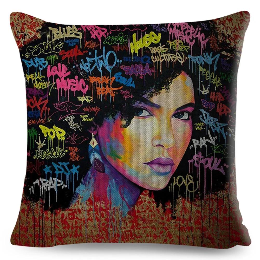 African Women Cushion Cover Decor Colorful Cartoon Lady Dream  Pillowcase Polyester Pillow Case for Bedroom Sofa Home 45x45cm