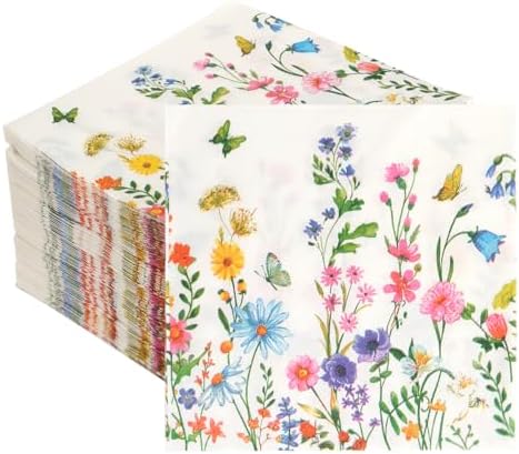 100Pcs 2-Ply Disposable Floral Paper Napkins 15.7x13 Inches for Dinner Party Wedding Birthday & Baby Shower