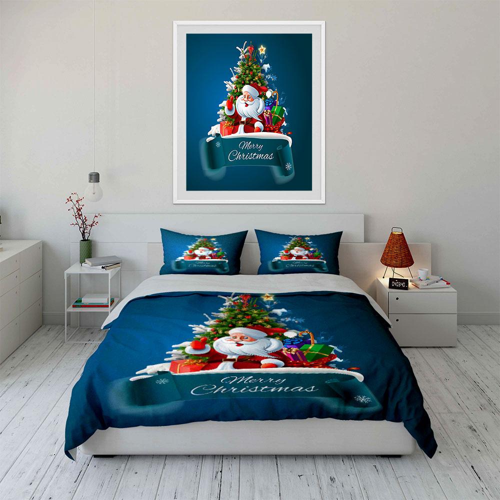 Santa Claus and Christmas Tree Bedding Duvet Cover Set Duvet Cover Pillowcases (1*Duvet Cover 2*Pillowcases, without duvet insert)