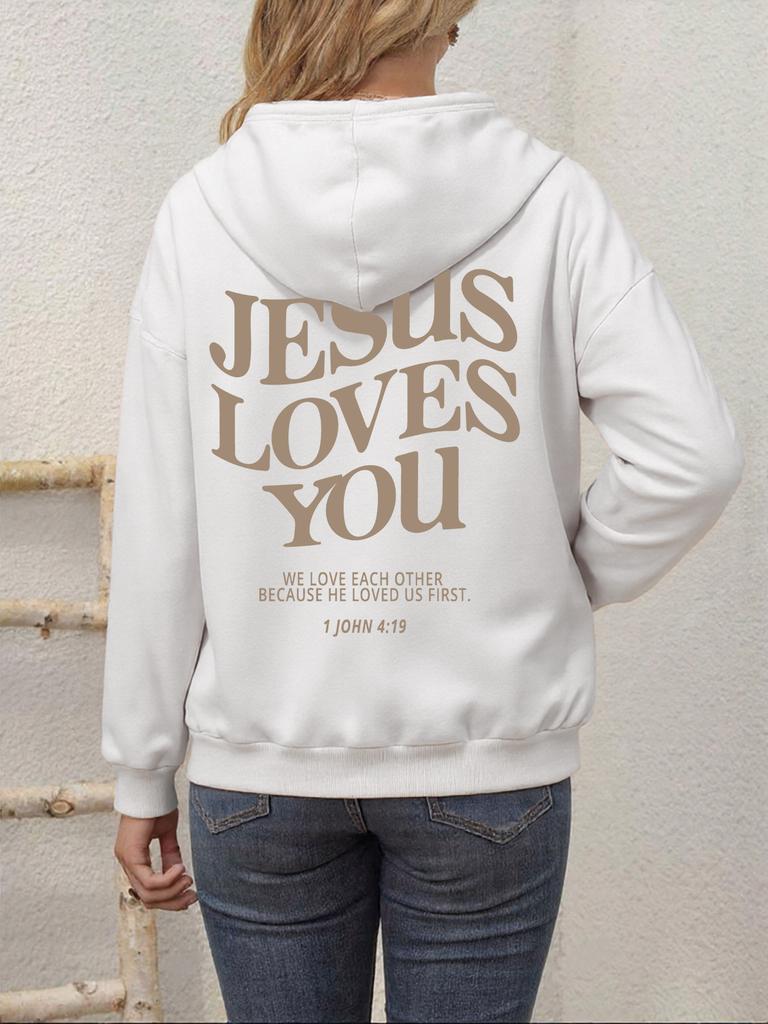 Jesus Loves You Letter Pattern Hoodies Womens Street Style Breathable Sportswear Basics Comfortable Hoody Hot Sale Y2K Tops
