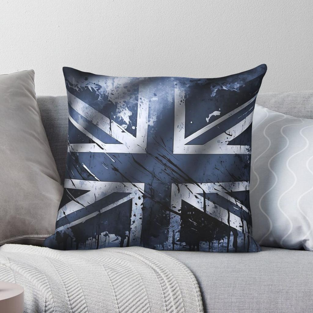 Blue Uk Distressed Union Jack Square Pillowcase Polyester Linen Velvet Printed Zip Decorative Home Cushion Case