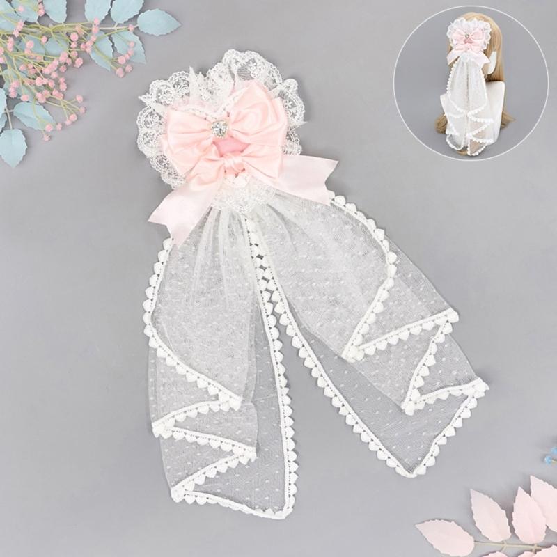 Elegant Ribbon Hair Clip Headpiece With Lace Ruffle Trim Design For Women And Girl Anime Event Gathering Hair Ornament