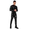 Mens Long Sleeve Bodysuit Jumpsuit Stand Collar Patent Leather Shiny Catsuit Party Clubwear