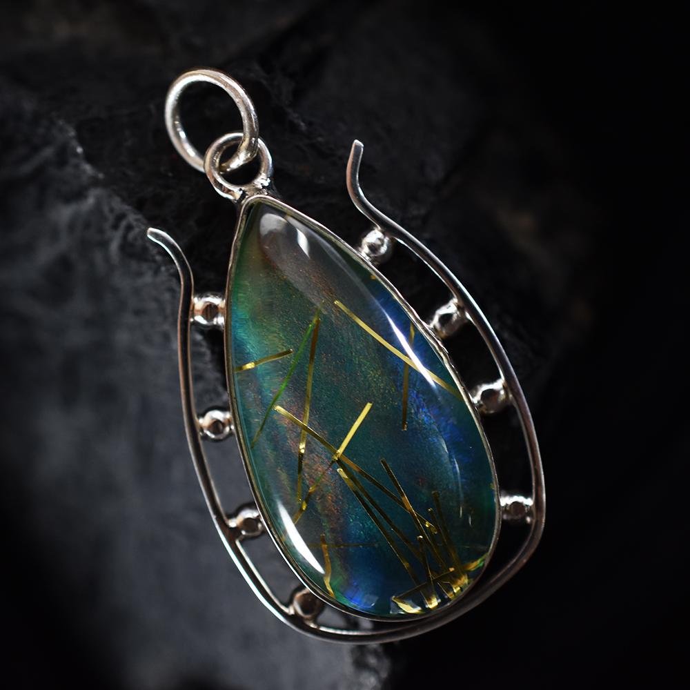 Natural Opal Pendant 36 ct Pear 925 Sterling Silver October Birthstone for Gem Collections