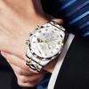 Stylish Men's Chronograph Watch, Business Watch, Quartz Movement, Stainless Steel Band, Sapphire Crystal, Waterproof, Luminous Hands, Blue Color. A