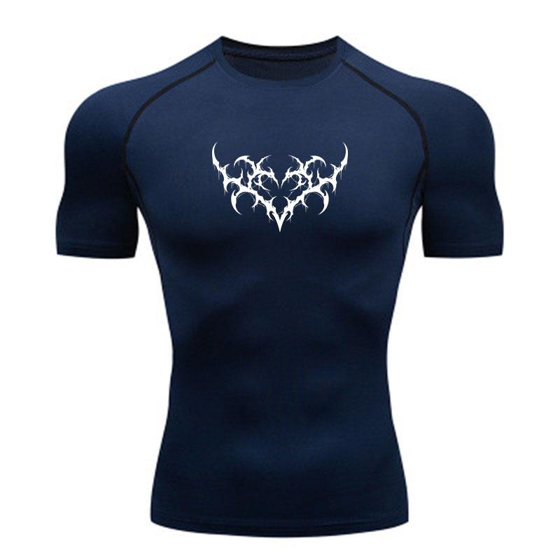 Men's Compression Athletic T-shirt, Stylish Tribal Thorn Heart Pattern Quick Dry Breathable Stretchy Undershirt for Gym