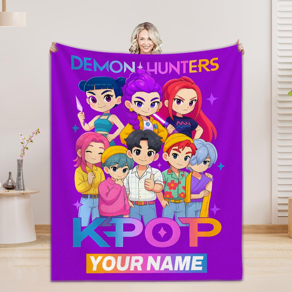K-Pop Demon Hunters Custom name Blanket Girls Boys Novelty Warm Blanket All Season Gift for Bed Sofa Office Camping Trip