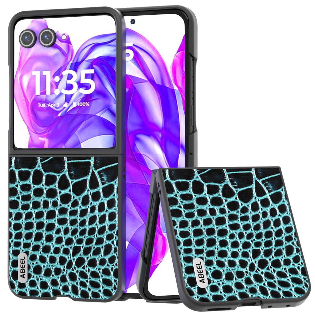 ABEEL Für Motorola Razr 50 Ultra 5G Hülle Echtes Rindsleder Rückseite Handyhülle Krokodiltextur