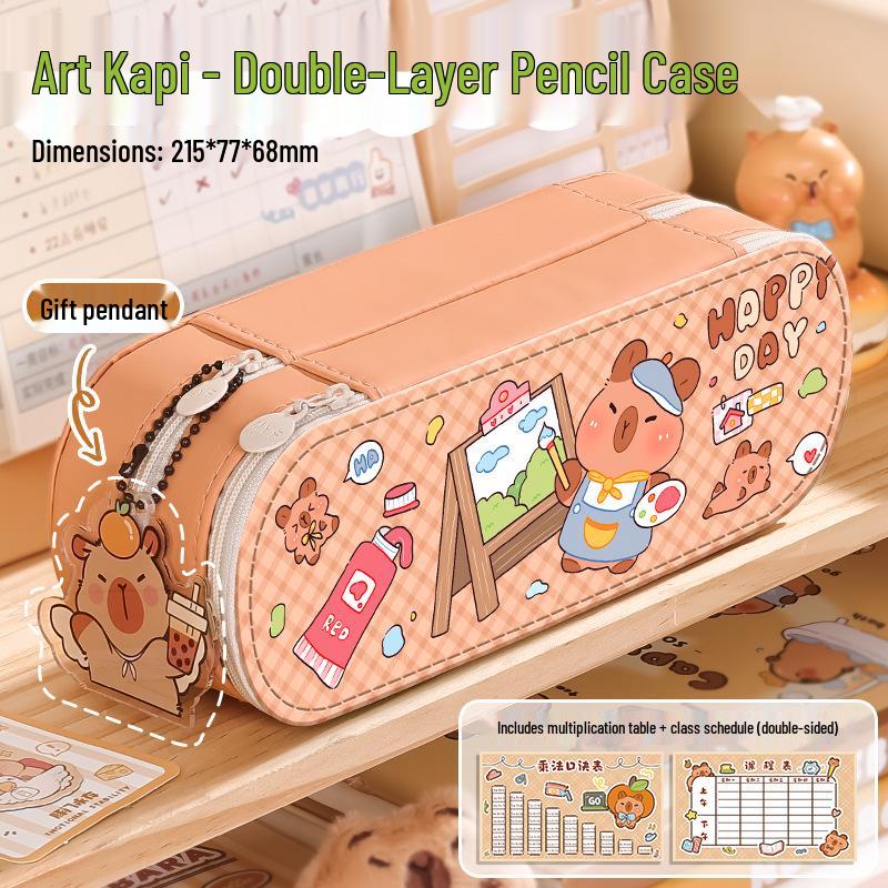 Capybara Kids' Large Capacity Pencil Case - Cute Double Layer for Boys & Girls in Primary School