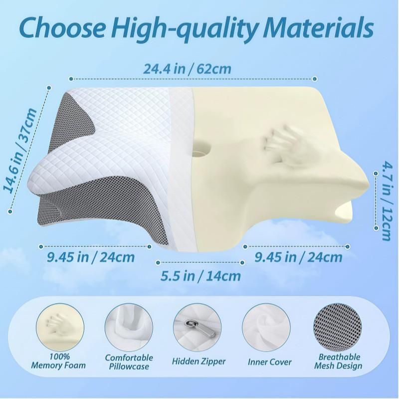 Memory Foam Contour Pillow Neck Support Sleep Relief Ergonomic Butterfly Shape Soft Slow Rebound Single Use