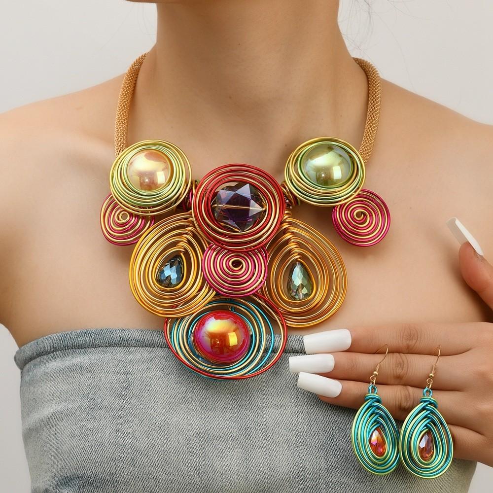 Trend Set Jewelry With Acrylic Pendants And Electroplated Finish For Ladies