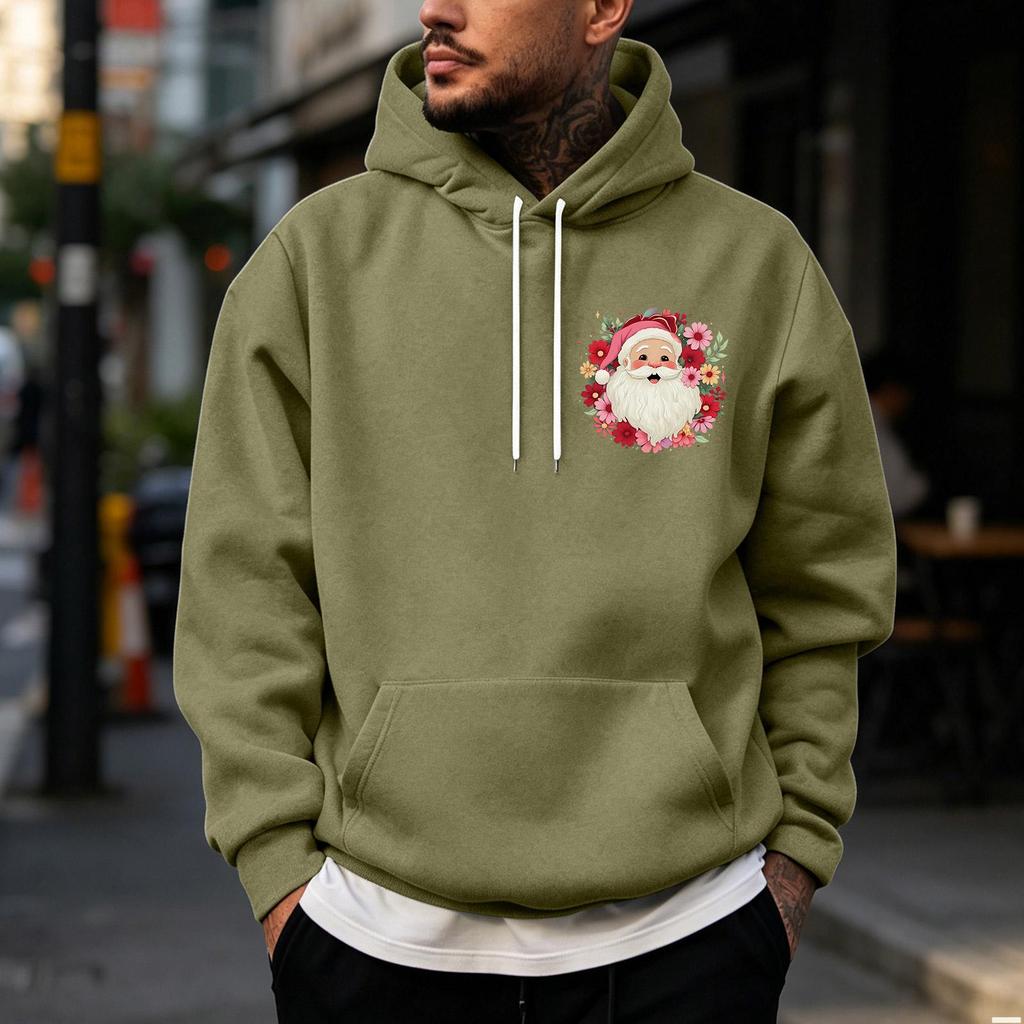 Men's Christmas Print Lined Zip Front Pullover Hoodie Cozy Winter Sweatshirt for Holiday