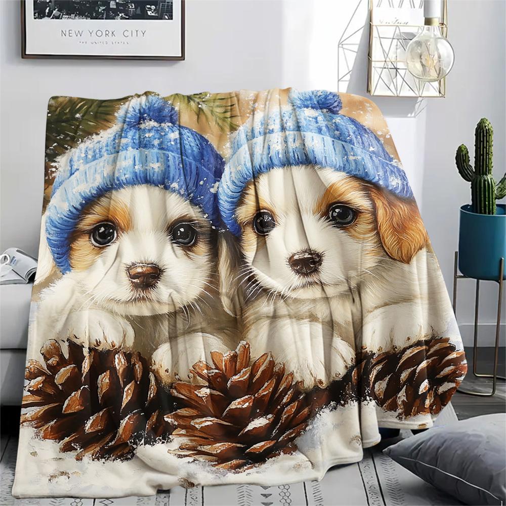 Puppy Print Flannel Blanket, High quality Comfortable for All Seasons, Home Decor, Warmth and Comfort, Perfect for Christmas Gifts