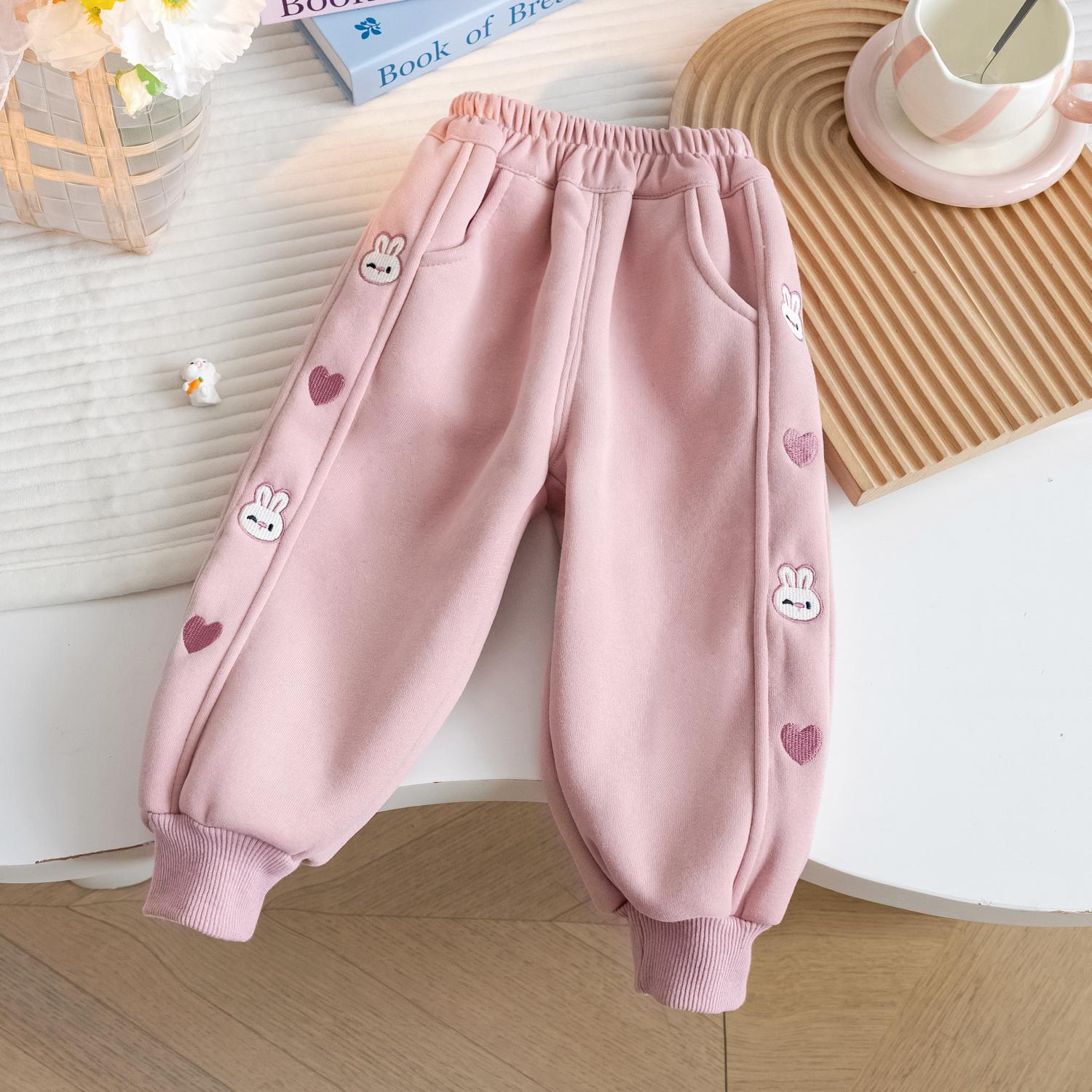 

Милые мультяшные спортивные штаны с вышивкой кролика для девочек, детские повседневные спортивные штаны, длинные брюки, детская одежда 90cm розовый